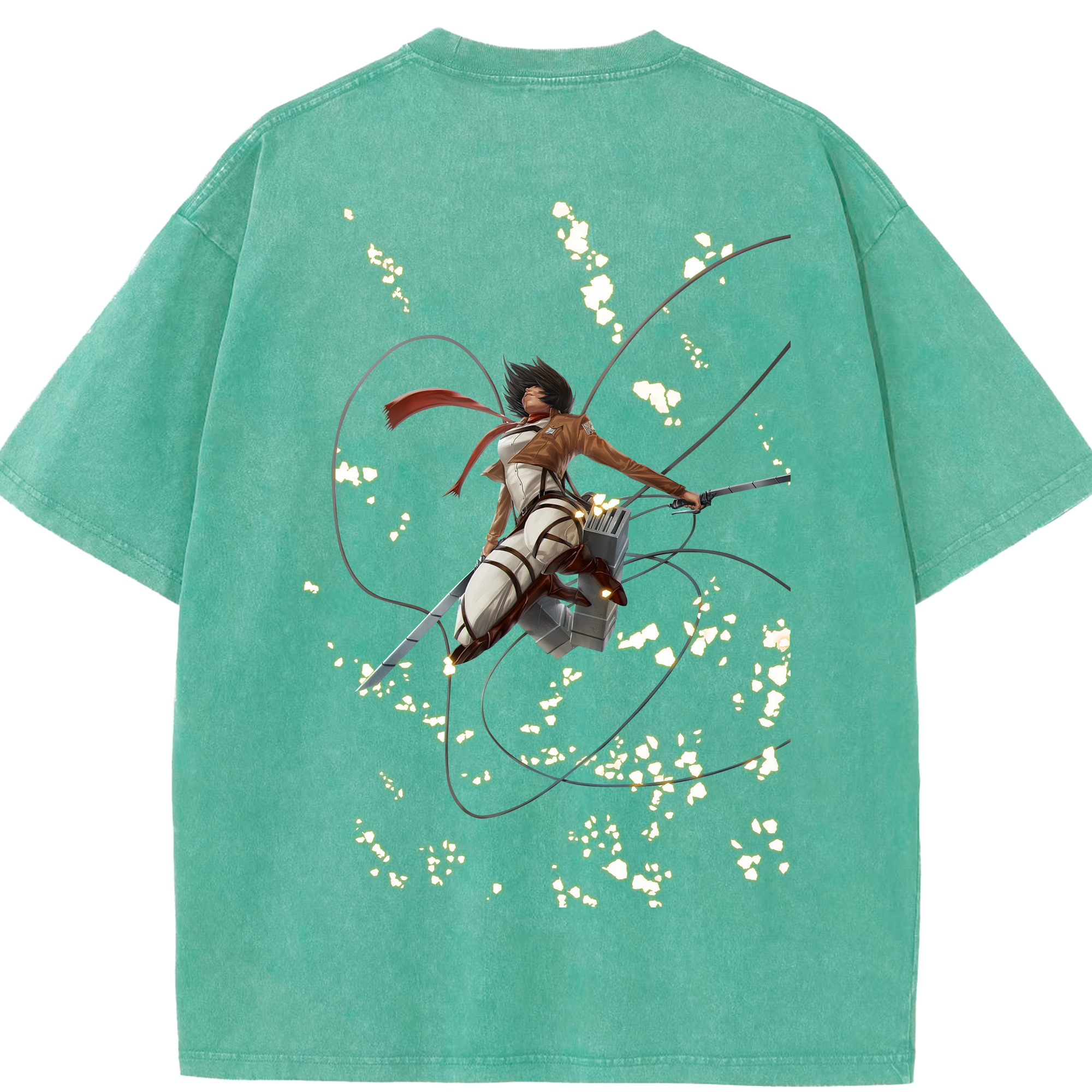 （画像用） 進撃の巨人 ミカサ·アッカーマン Attack on Titan Mikasa Ackerman 綿100% ヴィンテージ風 半袖Tシャツ（背面プリント）